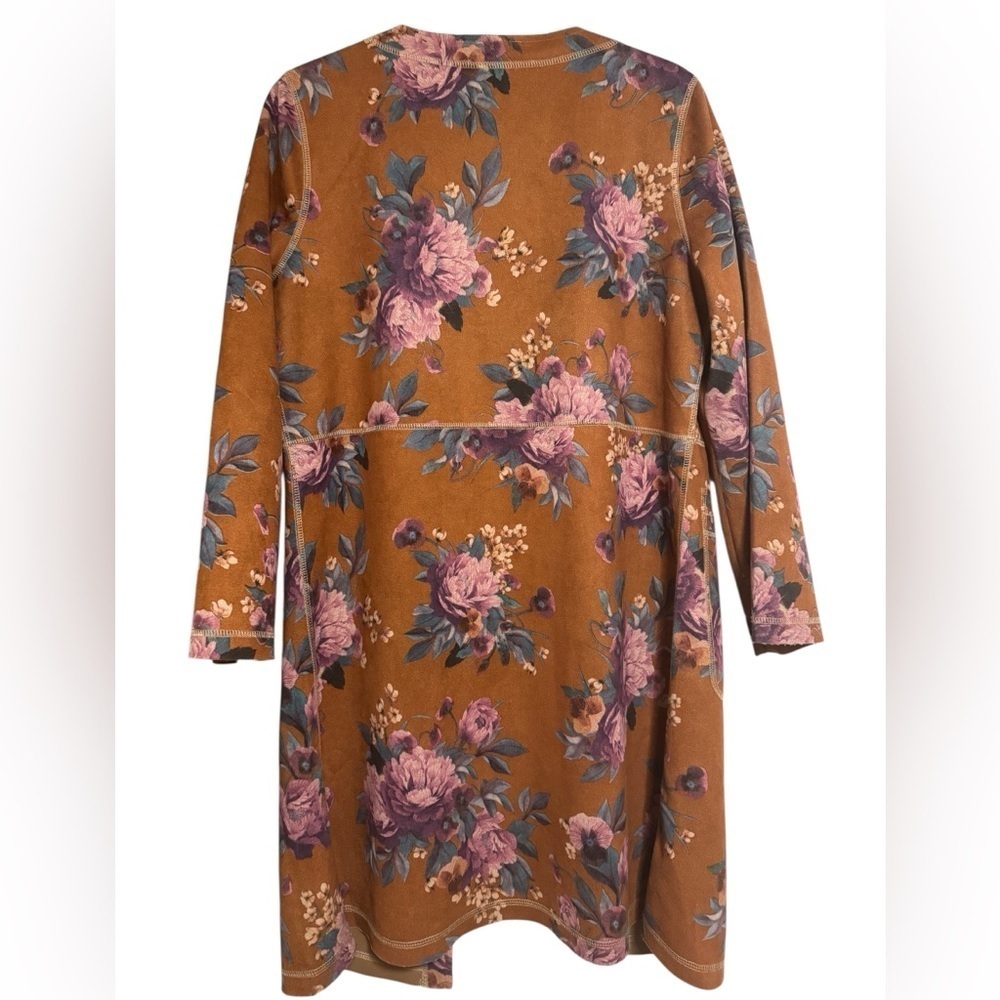Solitaire by Ravi Khosla Faux Suede Floral Duster Cardigan Size Medium - Picture 5 of 5